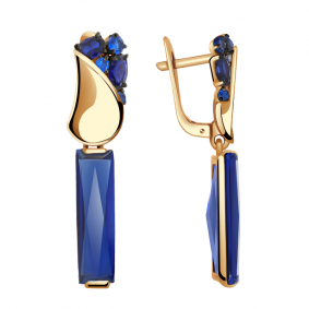 Золотые серьги Александра кл2189а-71ск-с с фианитом и сапфировым корундом кл2189а-71ск-с фото