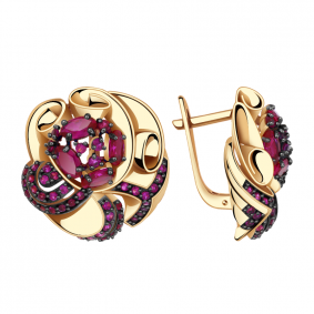 Золотые серьги Александра кл2205а-30ск с фианитом и рубиновым корундом кл2205а-30ск фото