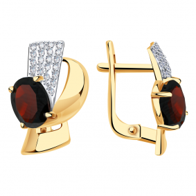 Золотые серьги Александра кл2221а-2ск с фианитом и гранатом кл2221а-2ск фото