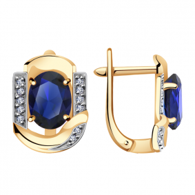 Золотые серьги Александра кл2225а-27ск с фианитом и гидротермальным сапфиром кл2225а-27ск фото