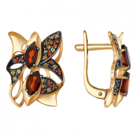 Золотые серьги Александра кл2227а-2ск-к с фианитом и гранатом кл2227а-2ск-к фото