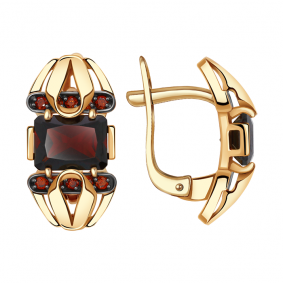 Золотые серьги Александра кл2231а-2ск-к с фианитом и гранатом кл2231а-2ск-к фото