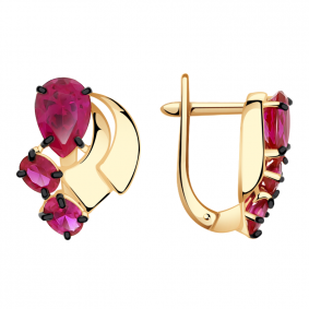 Золотые серьги Александра кл2235а-30ск с рубиновым корундом кл2235а-30ск фото