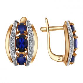 Золотые серьги Александра кл2244а-27ск с фианитом и гидротермальным сапфиром кл2244а-27ск фото