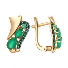 Золотые серьги Александра кл2252а-12ск-з с фианитом и агатом кл2252а-12ск-з фото