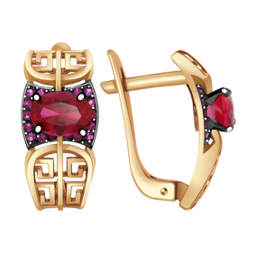 Золотые серьги Александра кл2253а-30ск с фианитом и рубиновым корундом кл2253а-30ск фото