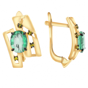 Золотые серьги Александра кл2256а-13ск с фианитом и кварцем кл2256а-13ск фото