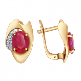 Золотые серьги Александра кл2276а-30ск с фианитом и рубиновым корундом кл2276а-30ск фото