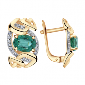 Золотые серьги Александра кл2290а-26ск с фианитом и турмалином кл2290а-26ск фото