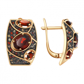 Золотые серьги Александра кл2301а-2ск-ш с фианитом и гранатом кл2301а-2ск-ш фото