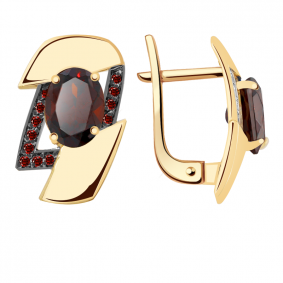 Золотые серьги Александра кл2305а-2ск-к с фианитом и гранатом кл2305а-2ск-к фото