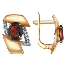 Золотые серьги Александра кл2305а-2ск с фианитом и гранатом кл2305а-2ск фото