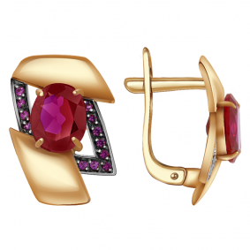 Золотые серьги Александра кл2305а-30ск-р с фианитом и рубиновым корундом кл2305а-30ск-р фото