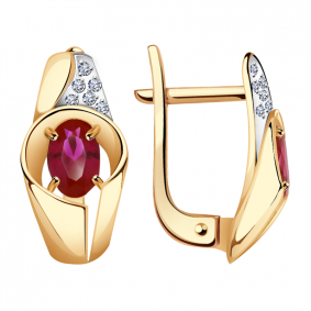 Золотые серьги Александра кл2308а-30ск с фианитом и рубиновым корундом кл2308а-30ск фото