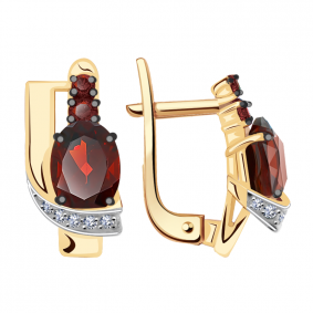 Золотые серьги Александра кл2310а-2ск-к с фианитом и гранатом кл2310а-2ск-к фото