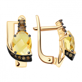 Золотые серьги Александра кл2310а-6ск-ш с фианитом и цитрином кл2310а-6ск-ш фото