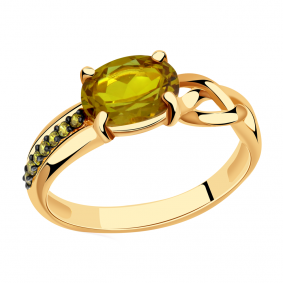 Золотое кольцо Александра с ситаллом цвета Султанит и фианитом кл2313-48ск-са кл2313-48ск-са фото