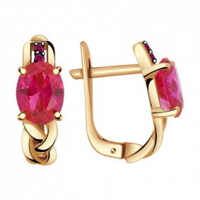 Золотые серьги Александра кл2313а-30ск-р с фианитом и рубиновым корундом кл2313а-30ск-р фото