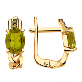 Золотые серьги Александра с ситаллом цвета Султанит и фианитом кл2313а-48ск-са кл2313а-48ск-са фото