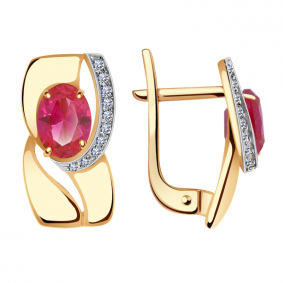 Золотые серьги Александра кл2314а-30ск с фианитом и рубиновым корундом кл2314а-30ск фото