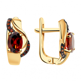 Золотые серьги Александра кл2321а-2ск-к с фианитом и гранатом кл2321а-2ск-к фото