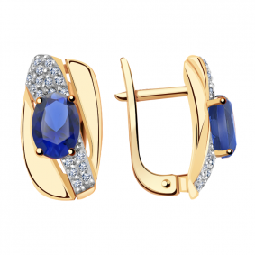 Золотые серьги Александра кл2328а-27ск с фианитом и гидротермальным сапфиром кл2328а-27ск фото