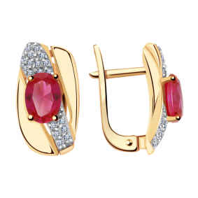 Золотые серьги Александра кл2328а-30ск с фианитом и рубиновым корундом кл2328а-30ск фото