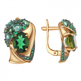 Золотые серьги Александра кл2331а-26ск с фианитом и турмалином кл2331а-26ск фото