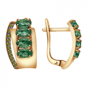 Золотые серьги Александра кл2332а-26ск с фианитом и турмалином кл2332а-26ск фото