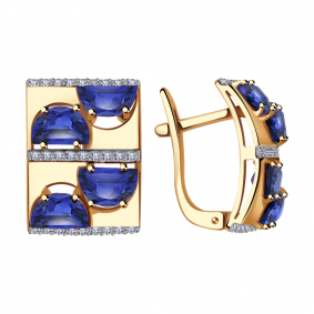 Золотые серьги Александра кл2339а-27ск с фианитом и гидротермальным сапфиром кл2339а-27ск фото