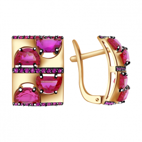 Золотые серьги Александра кл2339а-30ск с фианитом и рубиновым корундом кл2339а-30ск фото