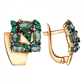 Золотые серьги Александра кл2340а-26ск с фианитом и турмалином кл2340а-26ск фото