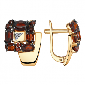 Золотые серьги Александра кл2340а-2ск-к с фианитом и гранатом кл2340а-2ск-к фото