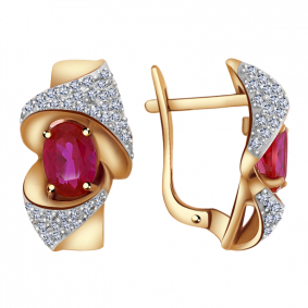 Золотые серьги Александра кл2345а-30ск с фианитом и рубиновым корундом кл2345а-30ск фото