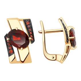 Золотые серьги Александра кл2348а-2ск-к с фианитом и гранатом кл2348а-2ск-к фото