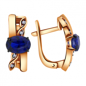 Золотые серьги Александра кл2349а-27ск с фианитом и гидротермальным сапфиром кл2349а-27ск фото