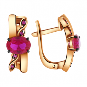 Золотые серьги Александра кл2349а-30ск с фианитом и рубиновым корундом кл2349а-30ск фото