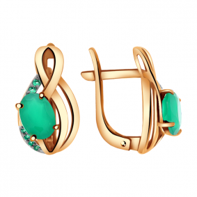 Золотые серьги Александра кл2359а-12ск с фианитом и агатом кл2359а-12ск фото