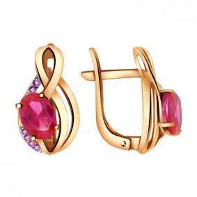 Золотые серьги Александра кл2359а-30ск с фианитом и рубиновым корундом кл2359а-30ск фото