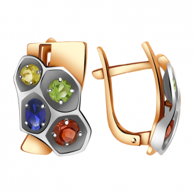 Золотые серьги Александра кл2364а-23сбк с хризолитом, цитрином, гранатом и гидротермальным сапфиром кл2364а-23сбк фото