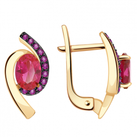Золотые серьги Александра кл2367а-30ск-р с фианитом и рубиновым корундом кл2367а-30ск-р фото