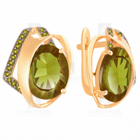 Золотые серьги Александра кл2372а-48ск с фианитом и султанитом кл2372а-48ск фото