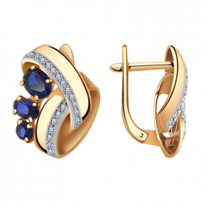 Золотые серьги Александра кл2379а-27ск с фианитом и гидротермальным сапфиром кл2379а-27ск фото
