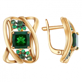 Золотые серьги Александра кл2380а-26ск с фианитом и турмалином кл2380а-26ск фото