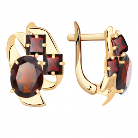 Золотые серьги Александра кл2392а-2ск с гранатом кл2392а-2ск фото