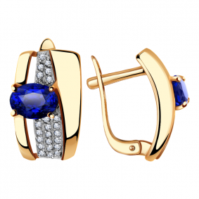 Золотые серьги Александра кл2394а-27ск с фианитом и гидротермальным сапфиром кл2394а-27ск фото