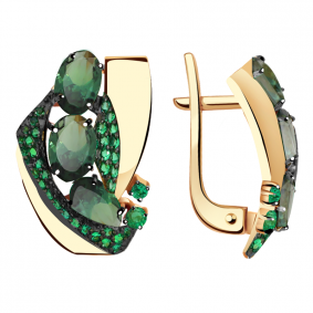 Золотые серьги Александра кл2401а-26ск-з с фианитом и турмалином кл2401а-26ск-з фото