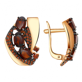 Золотые серьги Александра кл2401а-2ск-к с фианитом и гранатом кл2401а-2ск-к фото