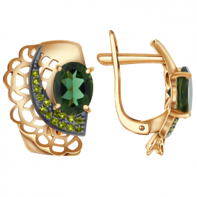 Золотые серьги Александра кл2412а-26ск с фианитом и турмалином кл2412а-26ск фото