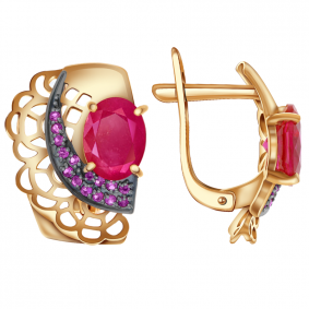 Золотые серьги Александра кл2412а-30ск с фианитом и рубиновым корундом кл2412а-30ск фото